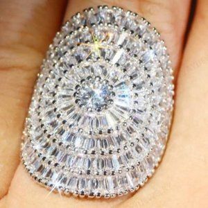 NEW BAGUETTE 21 CT 925 STERLING SILVER DIAMOND RING